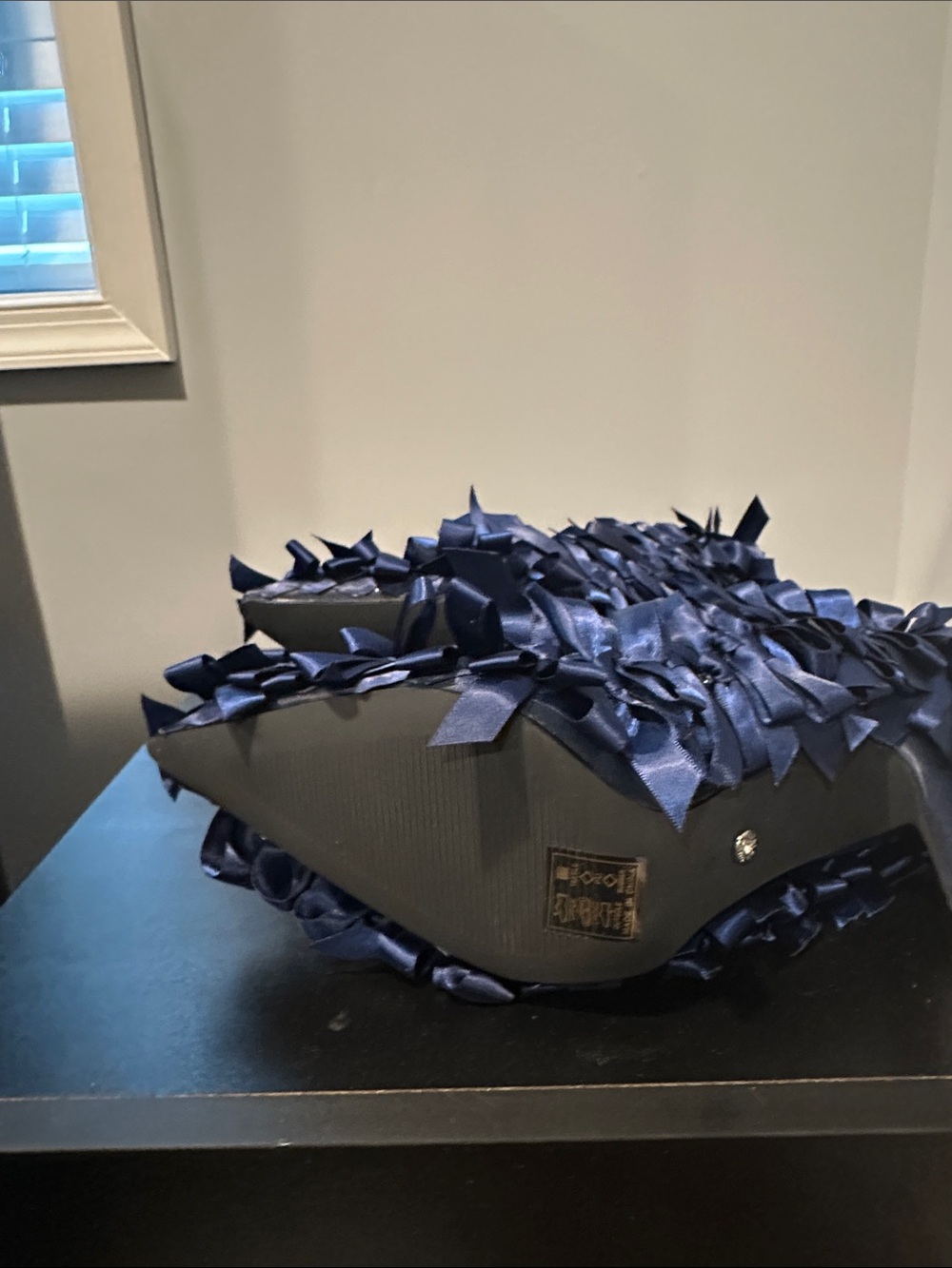 Azalea Wang Navy Satin Ribbon Heels - Picture 3 of 4